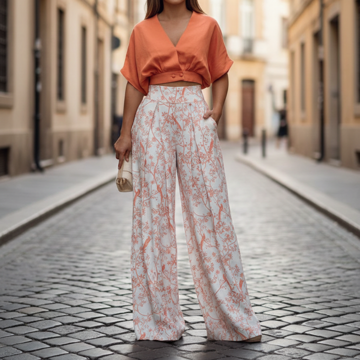 Womens Wide Leg Pants High Waist Floral Print
