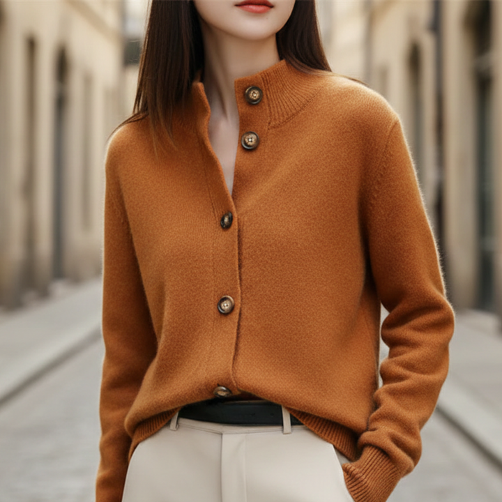 Cardigan Sweater Button Front Mock Neck Women