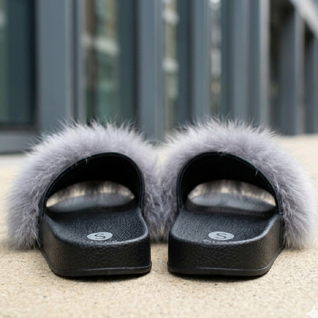 Women’s Faux Fur Slide Slippers Soft Plush Open Toe