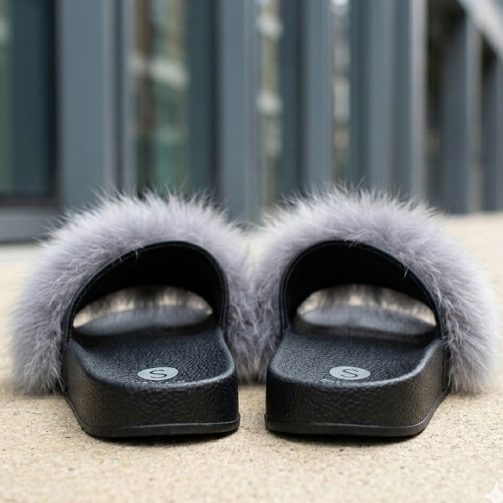Women’s Faux Fur Slide Slippers Soft Plush Open Toe