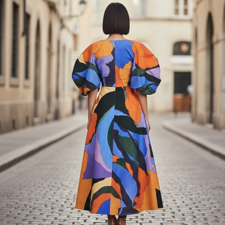 Maxi Dress Printed Puff Sleeve Women