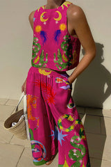 Women's Dress Linen Blend Sleeveless Printed Elastic Waist Pockets Casual Wear