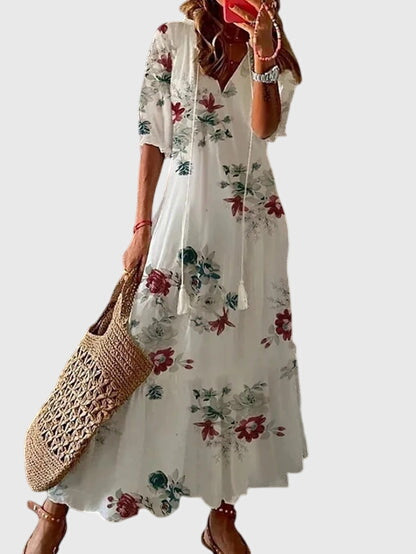 Women's Viscose Floral Sleeveless Dress Boho Vintage