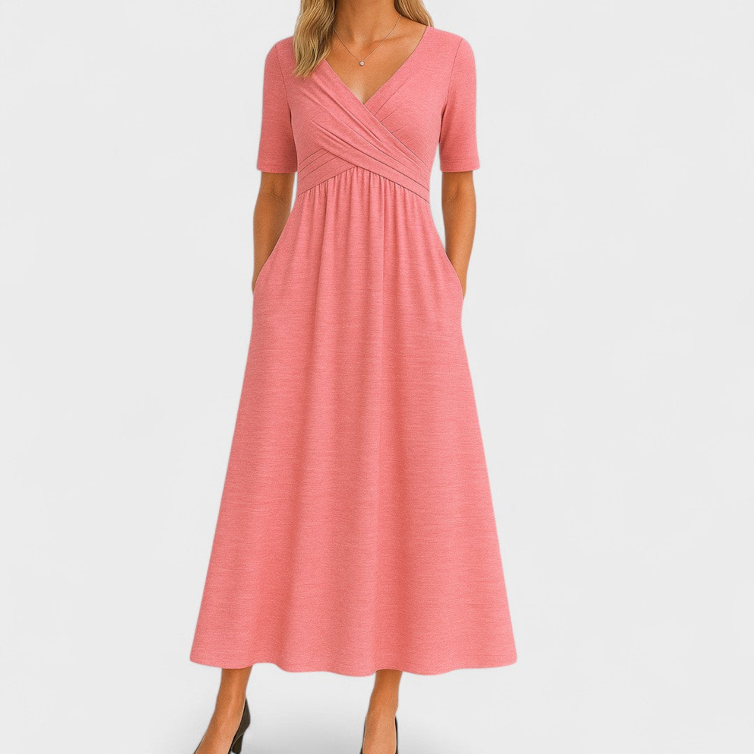 Women's Midi Dress A-Line Wrap V-Neck Three Quarter Sleeve Pockets – Formal