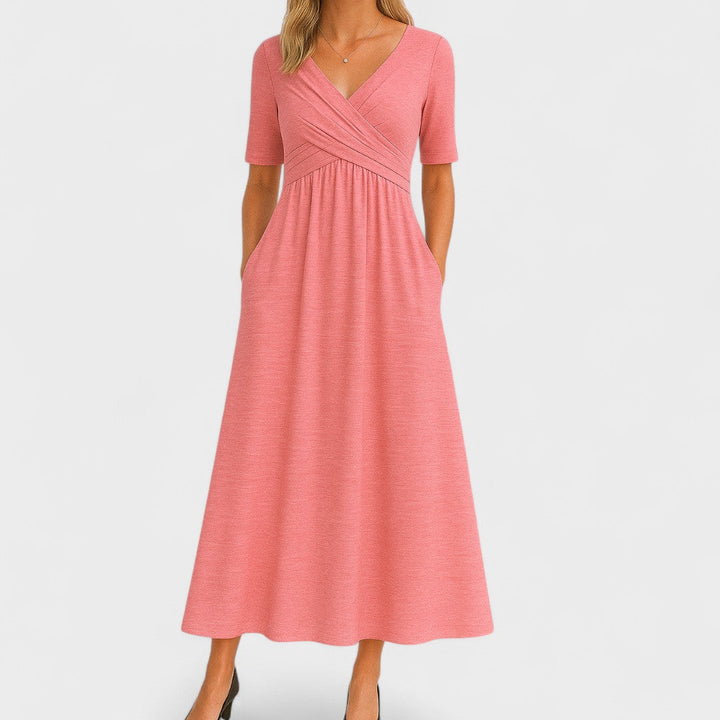 Women's Midi Dress A-Line Wrap V-Neck Three Quarter Sleeve Pockets – Formal