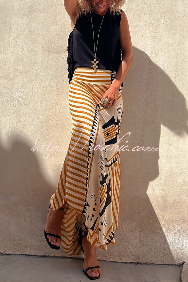 Women's Maxi Skirt Satin Geometric Floral Elastic Waist A-Line Casual Wear