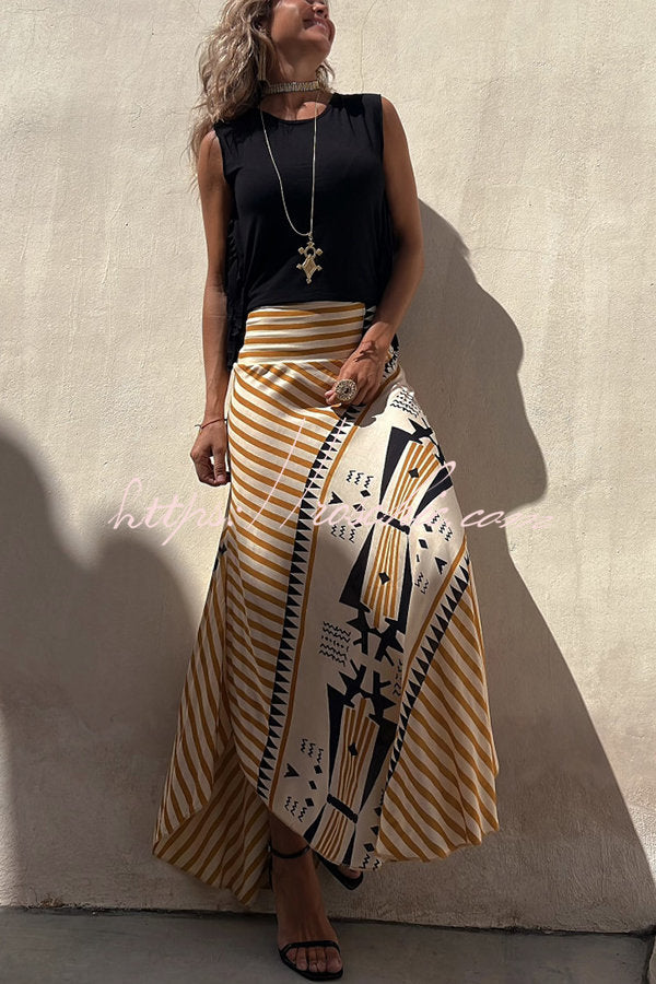 Women's Maxi Skirt Satin Geometric Floral Elastic Waist A-Line Casual Wear