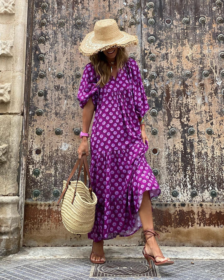 Women's Maxi Dress with Puff Ruffles