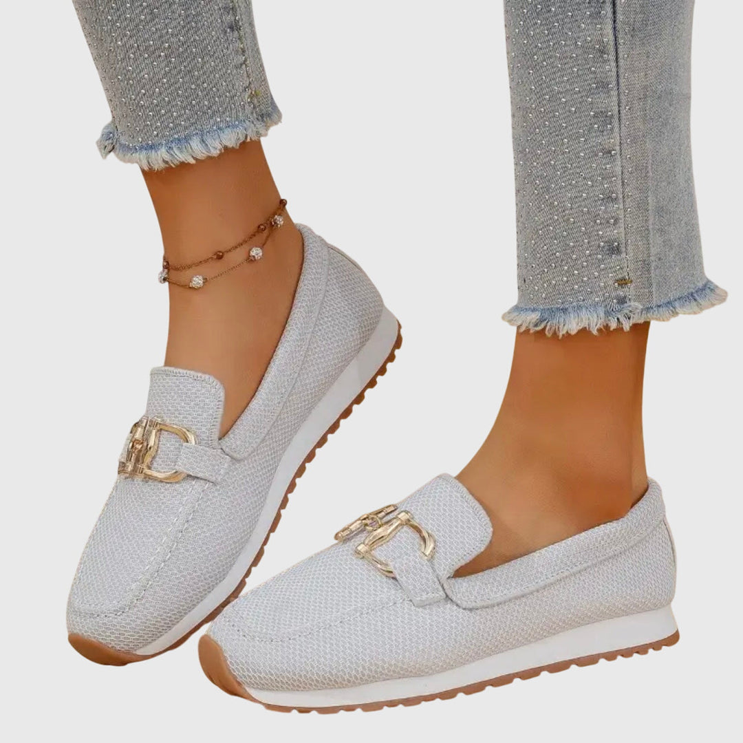 Women's Orthopedic Loafers Breathable Mesh Slip-On Cushioned Insole Rubber Sole Metal Detail