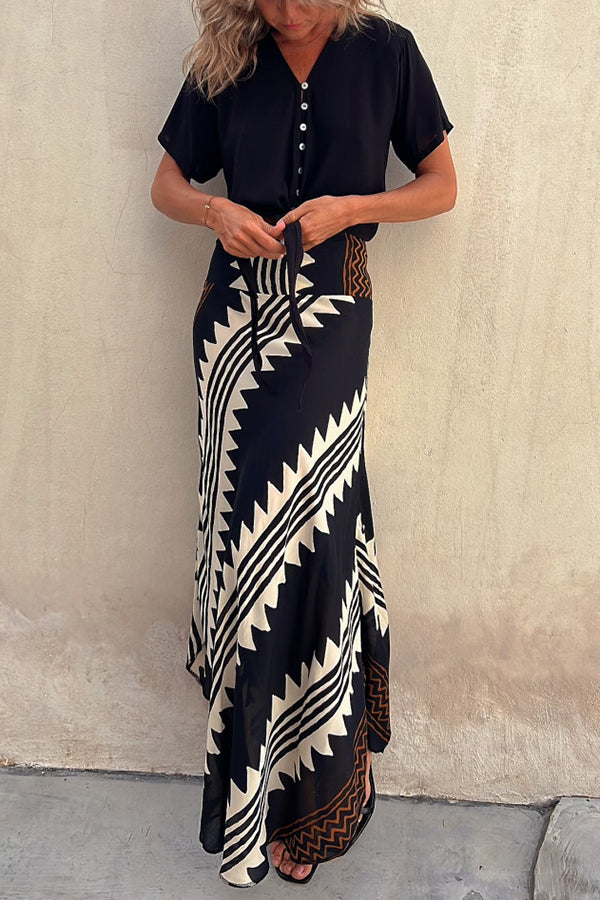 Women's Maxi Skirt Satin Geometric Floral Elastic Waist A-Line Casual Wear