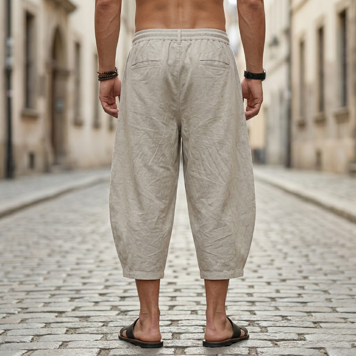 Mens Cropped Pants Drawstring Loose Fit Casual