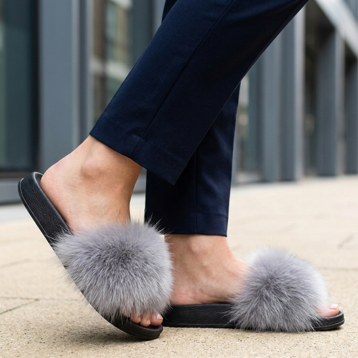 Women’s Faux Fur Slide Slippers Soft Plush Open Toe