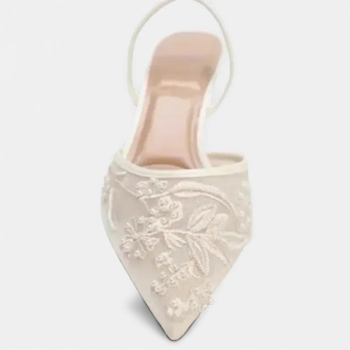 Women's Embroidered Mesh Stiletto Slip-On with Pointed Toe – Elegant