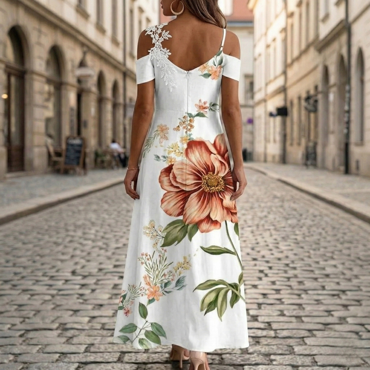 Maxi Dress Cold Shoulder Floral Print Sleeveless Women