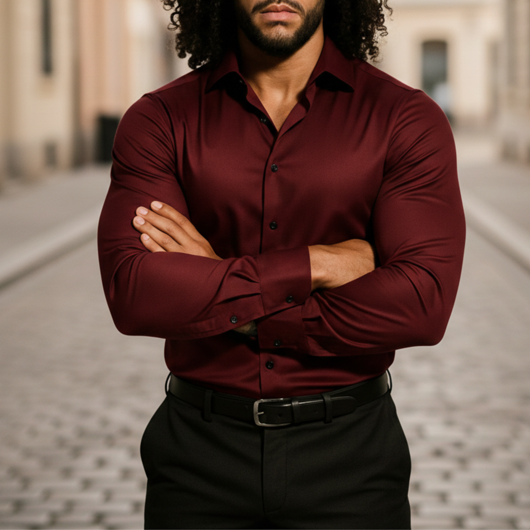 Dress Shirt Men Slim Fit Long Sleeve