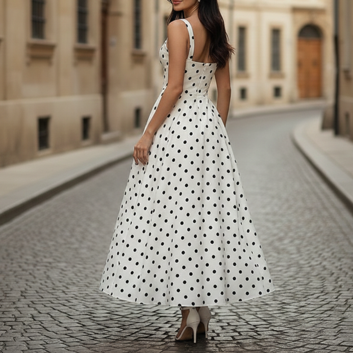 Polka Dot Midi Dress Sleeveless A Line Women
