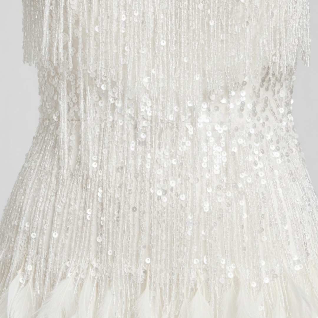 Cocktail Dress Women Fringe Feather Mini