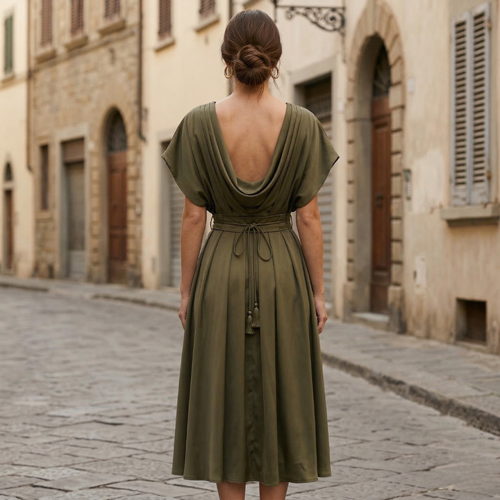 Women’s Midi Dress Deep V Neck Flutter Sleeve Tie Waist A-Line Dress