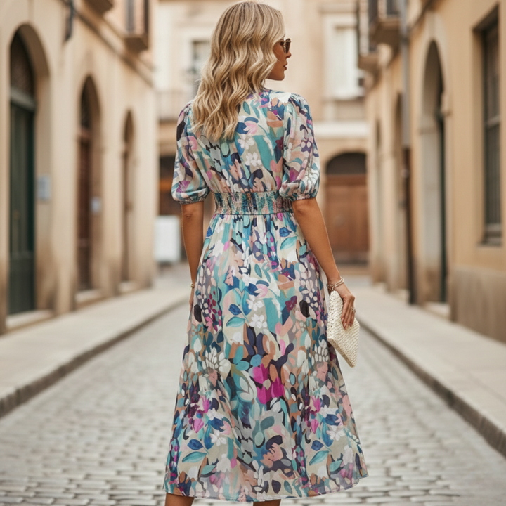 Women’s Floral V Neck Midi Dress