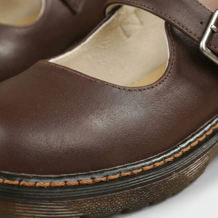 Women’s Mary Jane Flats Leather Strap Buckle Dress Shoes