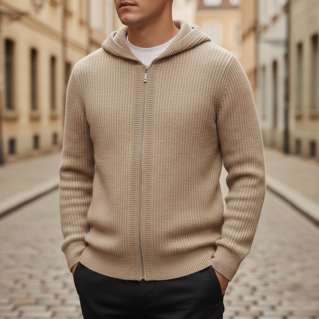 Hoodie Sweater Zip Front Knit Men