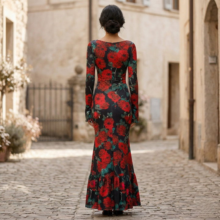 Maxi Dress Long Sleeve Floral Print Bodycon Women