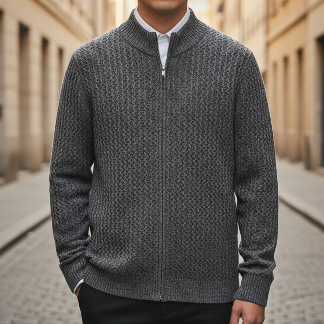 Zip Sweater Cable Knit Stand Collar Men
