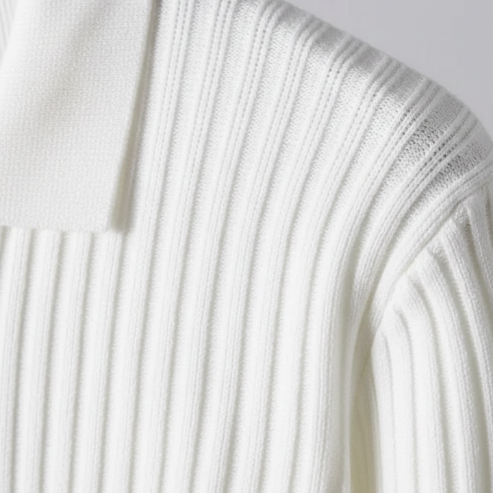 Polo Sweater Quarter Zip Ribbed Knit Men