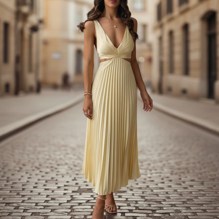 Maxi Dress Pleated V Neck Sleeveless Women
