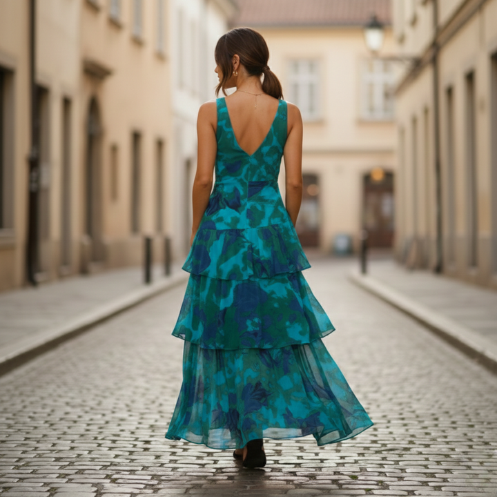 Maxi Dress Tiered V Neck Sleeveless Women