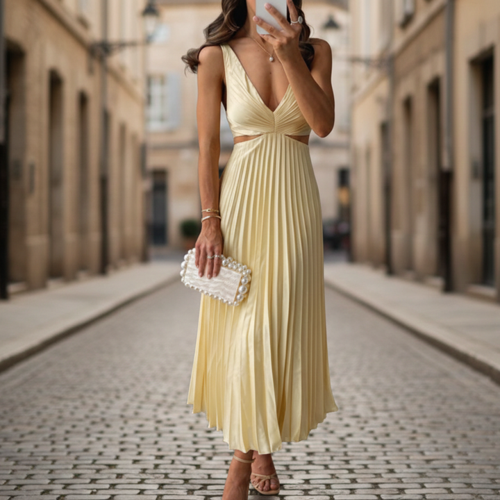 Maxi Dress Pleated V Neck Sleeveless Women