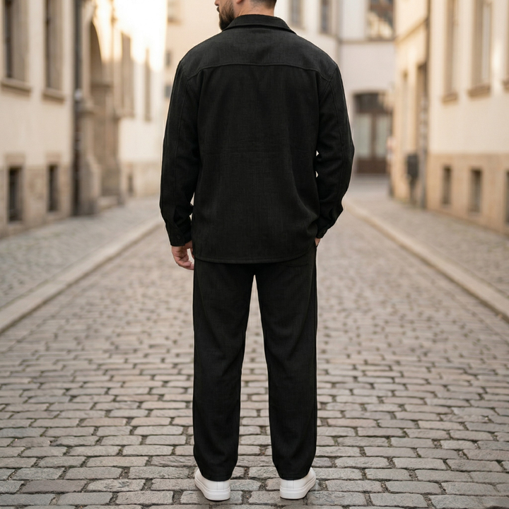 Mens Corduroy Shirt and Pants Set Button Up Casual Outfit