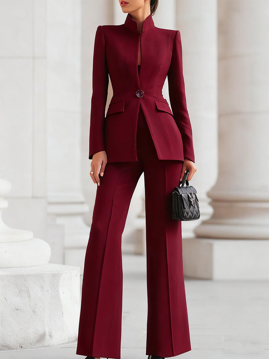 Women's Suit Set Tailored Slim Fit Blazer And Trousers Long Sleeve Button-Up