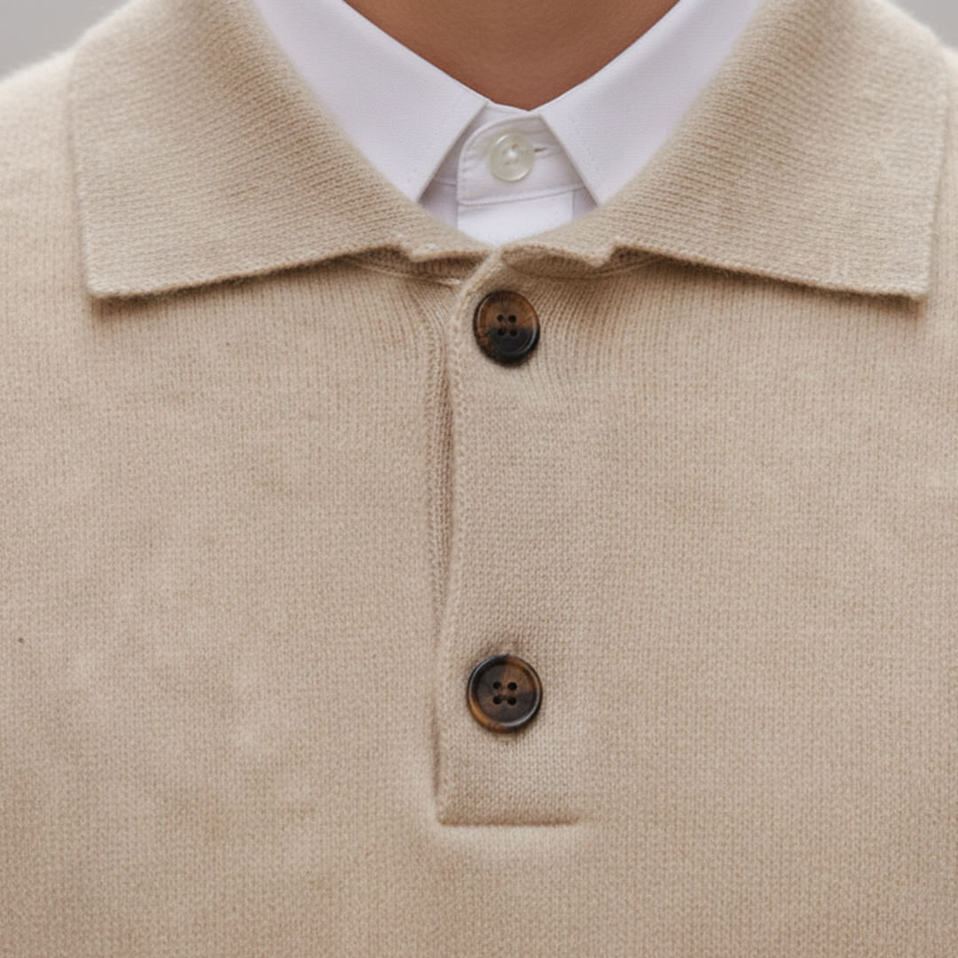 Polo Sweater Long Sleeve Button Placket Men