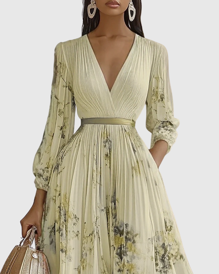 Women's Velvet Maxi Dress Pleated Long Sleeve