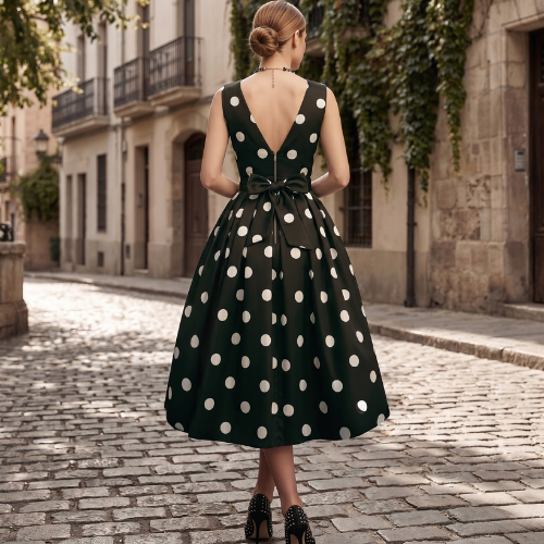 Women’s Polka Dot Wrap Sleeveless A-Line Midi Dress