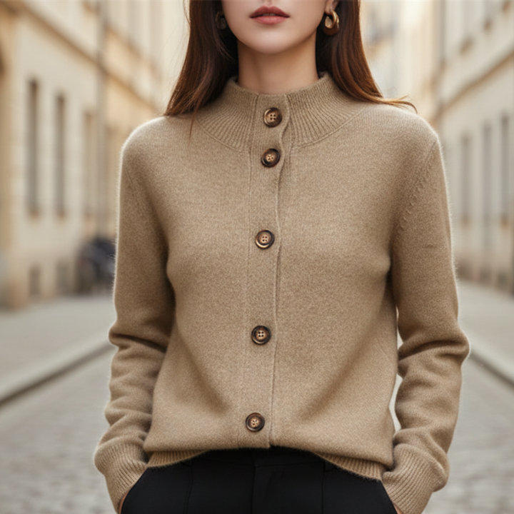 Cardigan Sweater Button Front Mock Neck Women