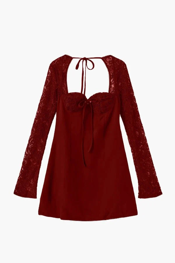 Women's Mini Dress Lace Floral Structured Cup Flare Sleeve Fitted