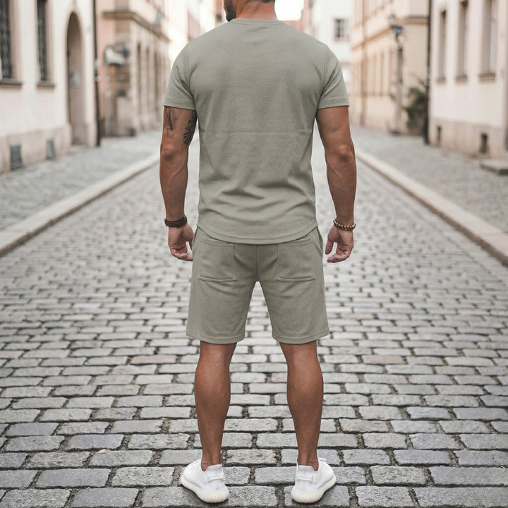 Mens T Shirt and Shorts Set Color Block Casual Outfit