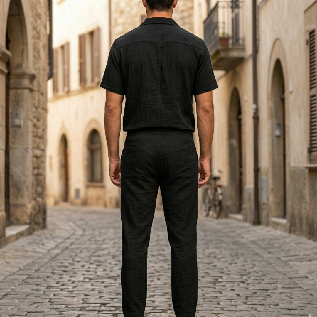 Mens Short Sleeve Shirt and Pants Set Button Up Casual Outfit