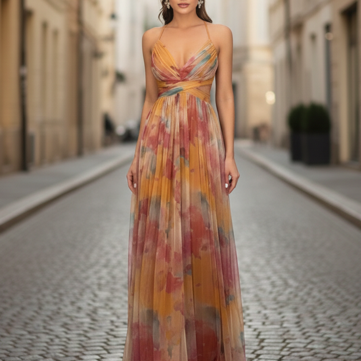 Maxi Dress Spaghetti Strap V Neck Printed Women