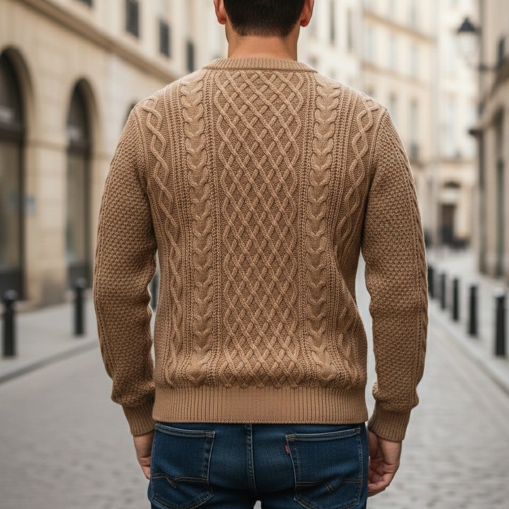 Cable Knit Sweater Men Crew Neck