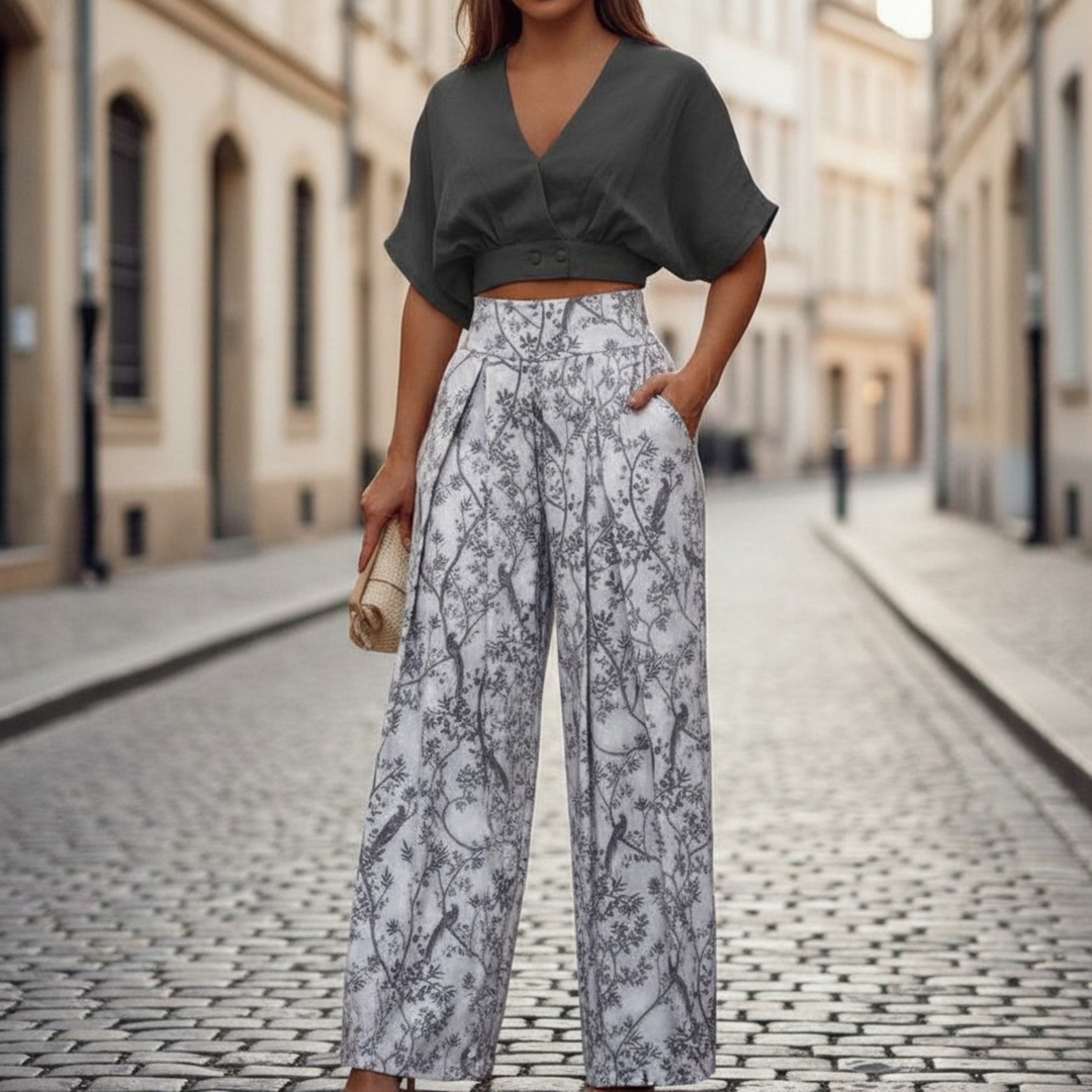 Womens Wide Leg Pants High Waist Floral Print