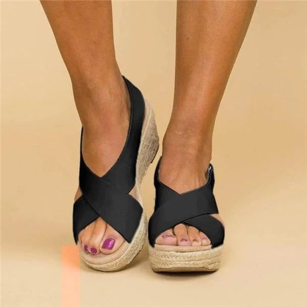 Women's Orthopedic Wedge Sandals Cross Strap Cushioned Sole Casual