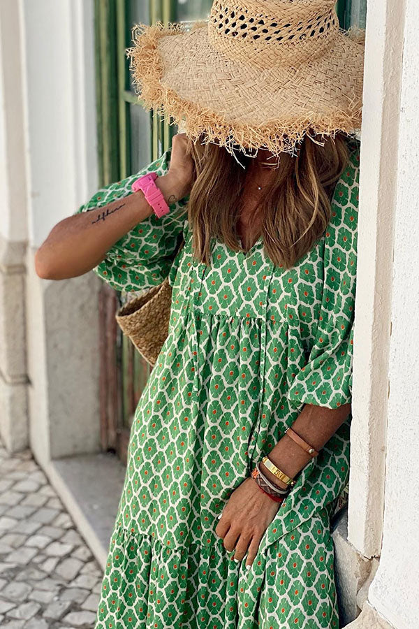 Women's Maxi Dress with Puff Ruffles