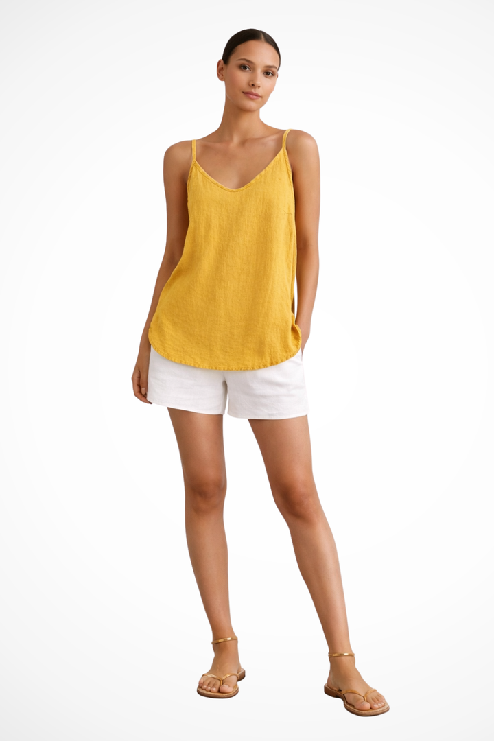 Women's Top Linen Sleeveless Spaghetti Strap V-Neck Lightweight