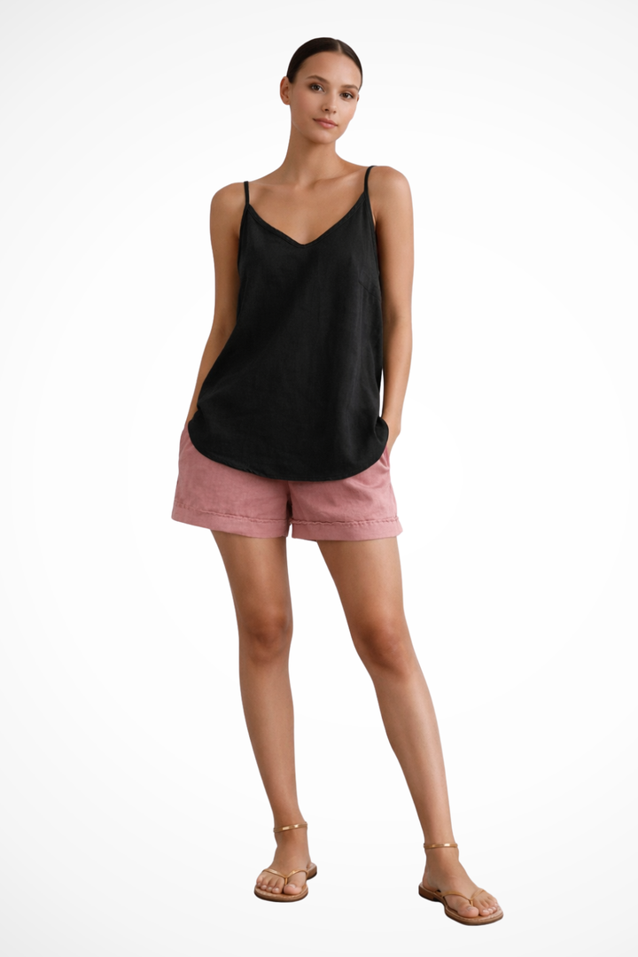Women's Top Linen Sleeveless Spaghetti Strap V-Neck Lightweight