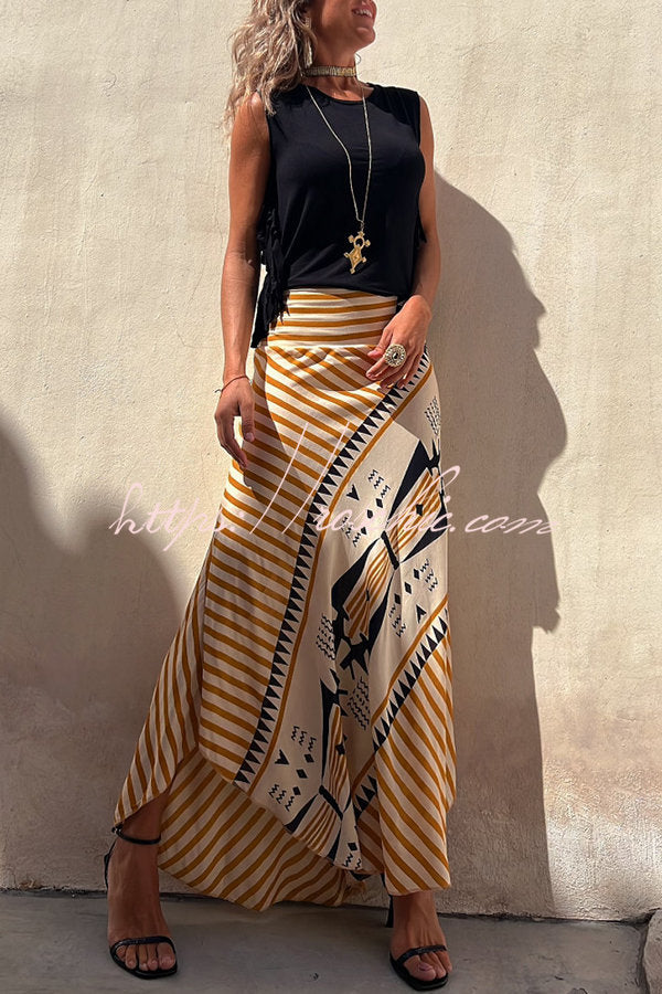 Women's Maxi Skirt Satin Geometric Floral Elastic Waist A-Line Casual Wear