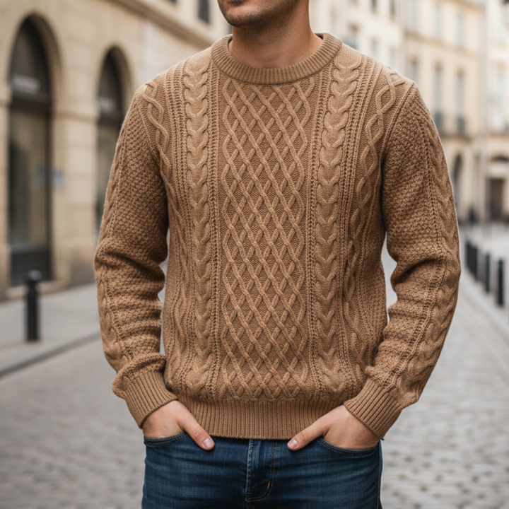 Cable Knit Sweater Men Crew Neck