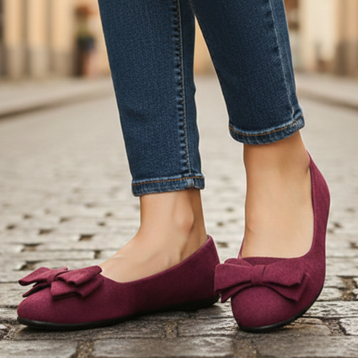 Women’s Suede Ballet Flats with Bow Detail